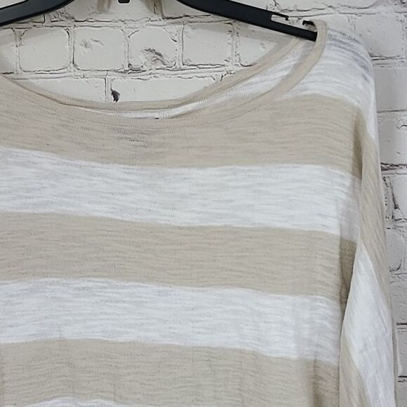 Express Tan Stripe Side Cinch Lightweight Slub Knit Sweater Neutral Small Top - Picture 3 of 9